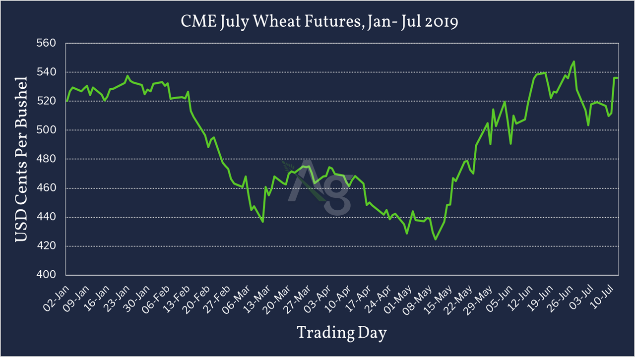 CME July Wheat Futures - Jan - July 2019